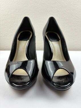 Christian Dior women’s black Miss Dior peep-toe pumps in patent leather